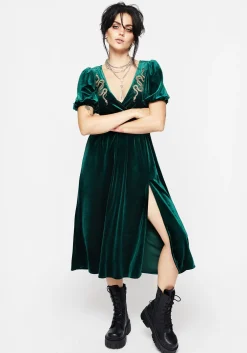 Zarina Velour Applique Midi Wrap Dress
