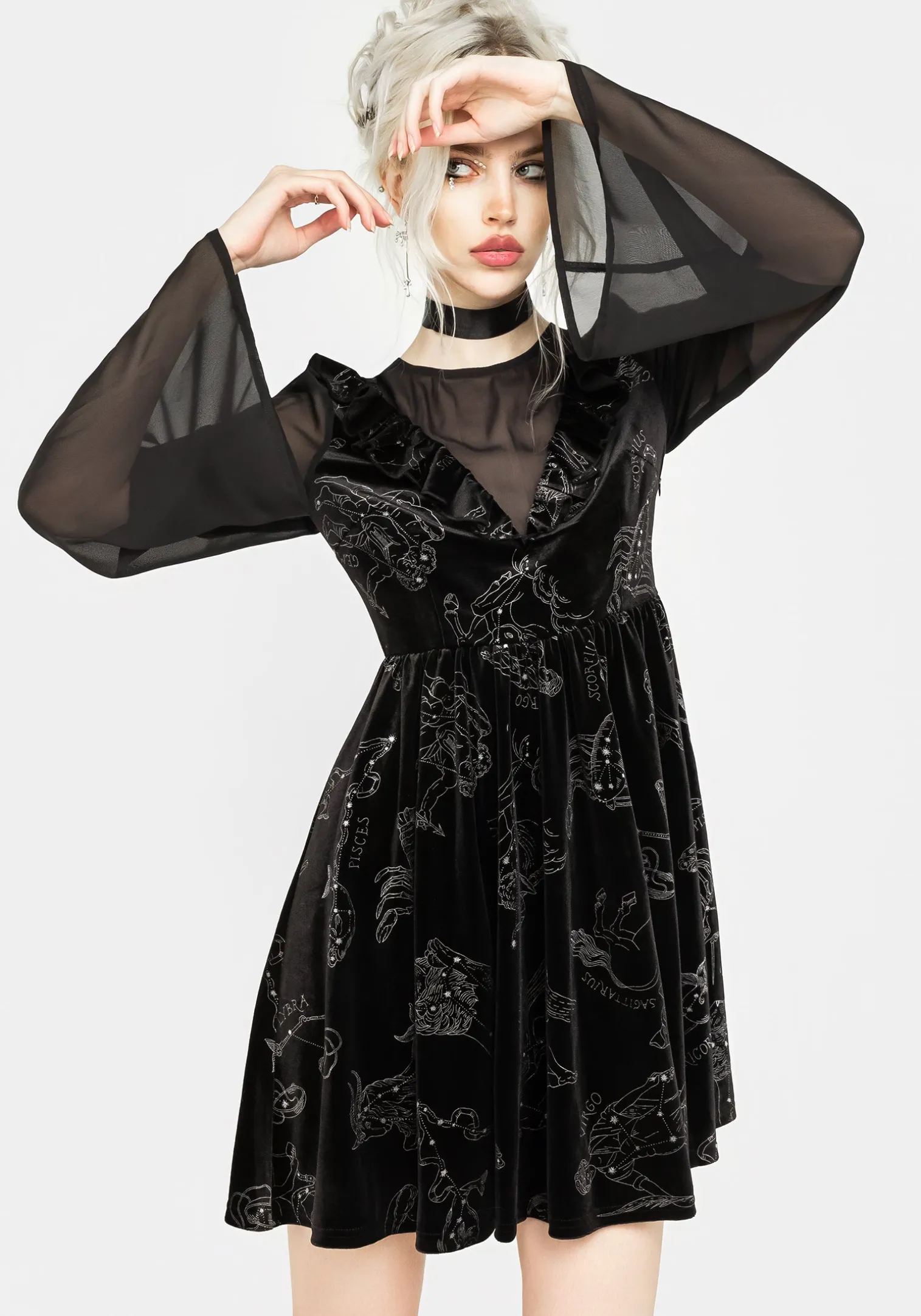 Zodiac Foil Print Mini Dress
