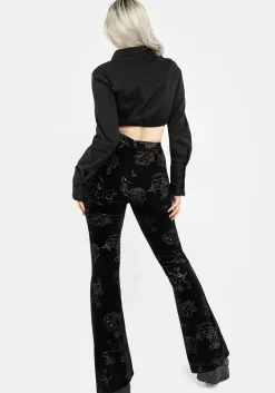 Zodiac Foil Print Split Slim Flare Trousers