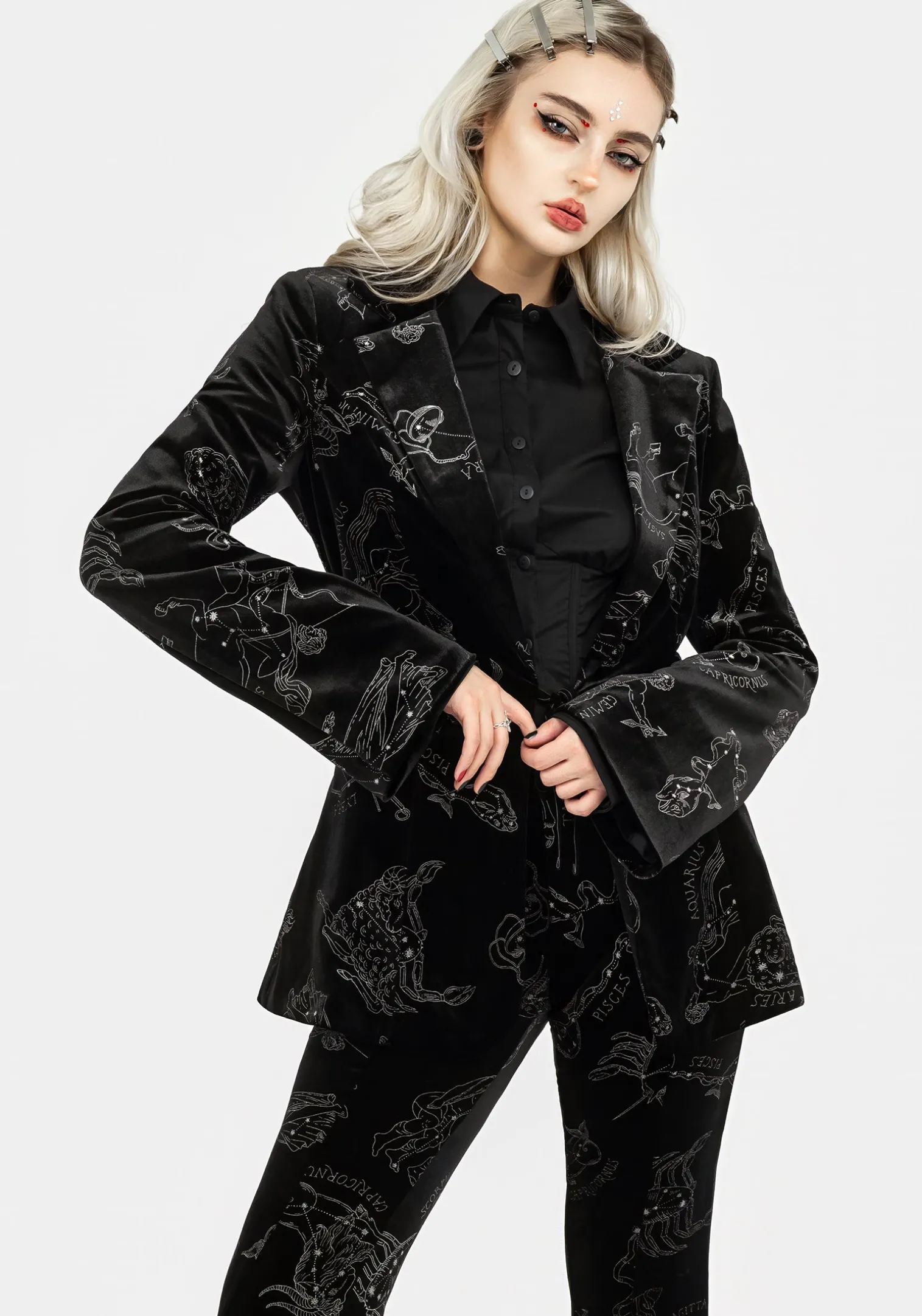 Zodiac Foil Print Velour Blazer