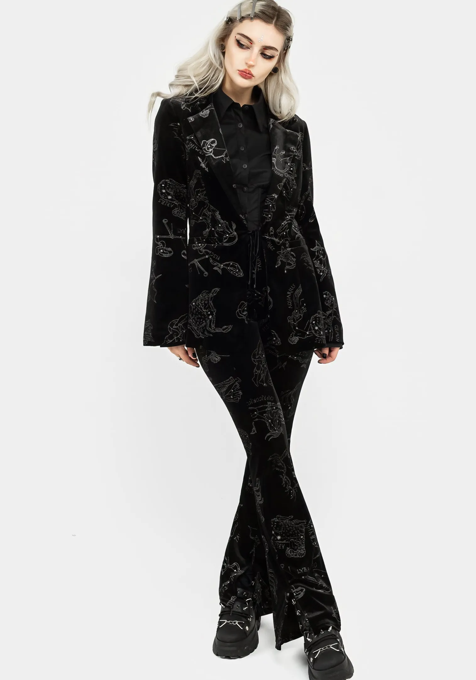 Zodiac Foil Print Velour Blazer