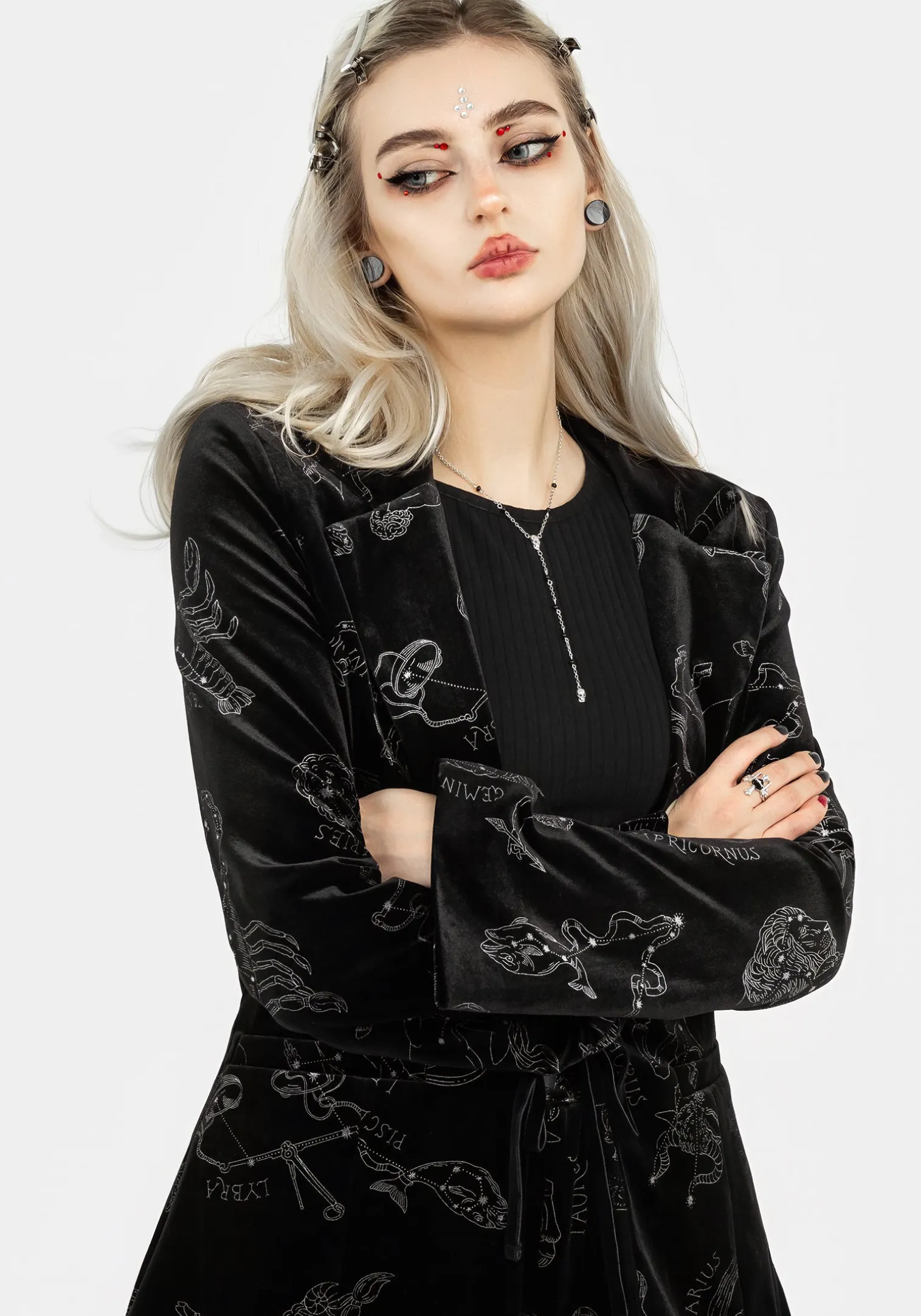 Zodiac Foil Print Velour Blazer
