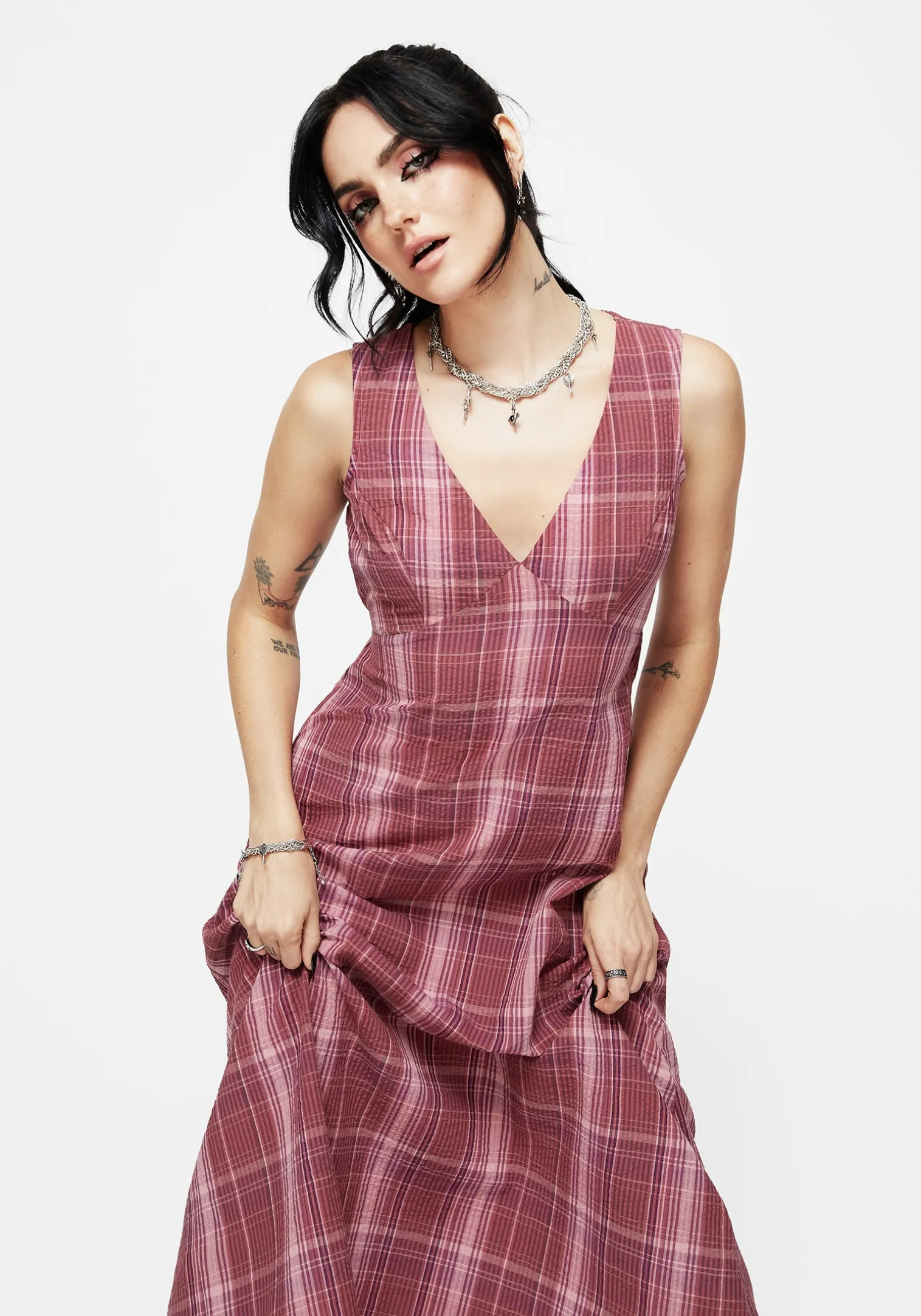 Zorina Cotton Check Midaxi Dress