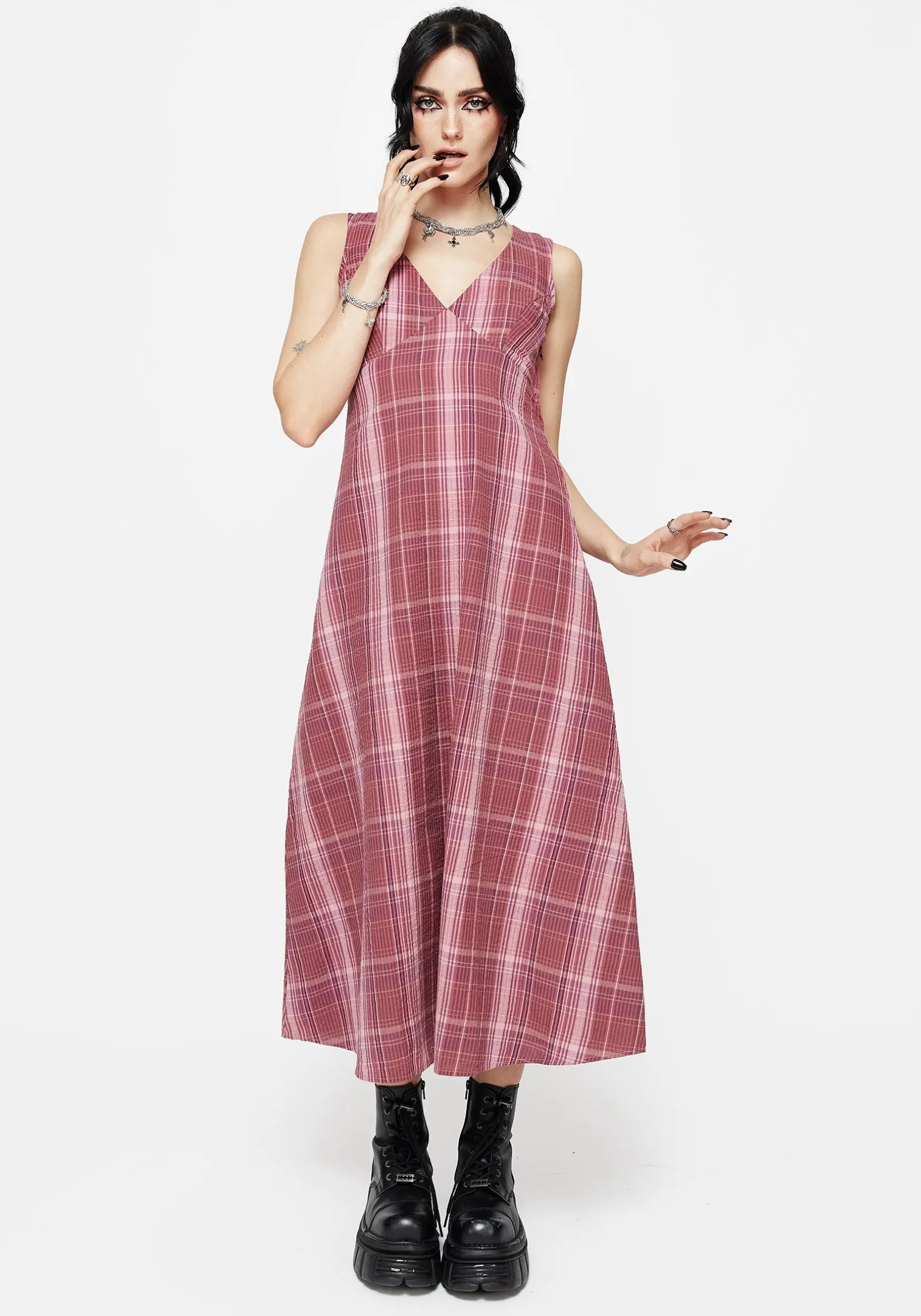 Zorina Cotton Check Midaxi Dress