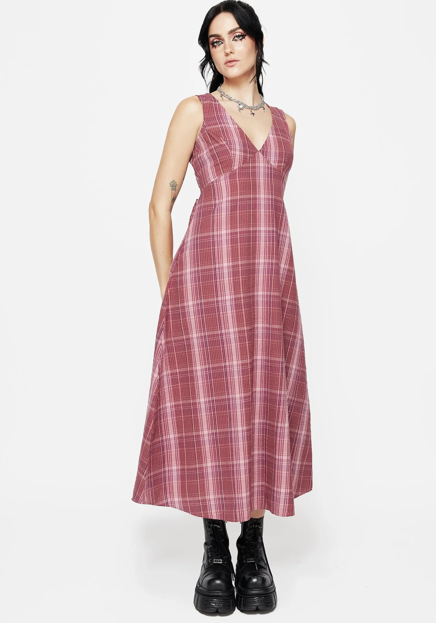 Zorina Cotton Check Midaxi Dress