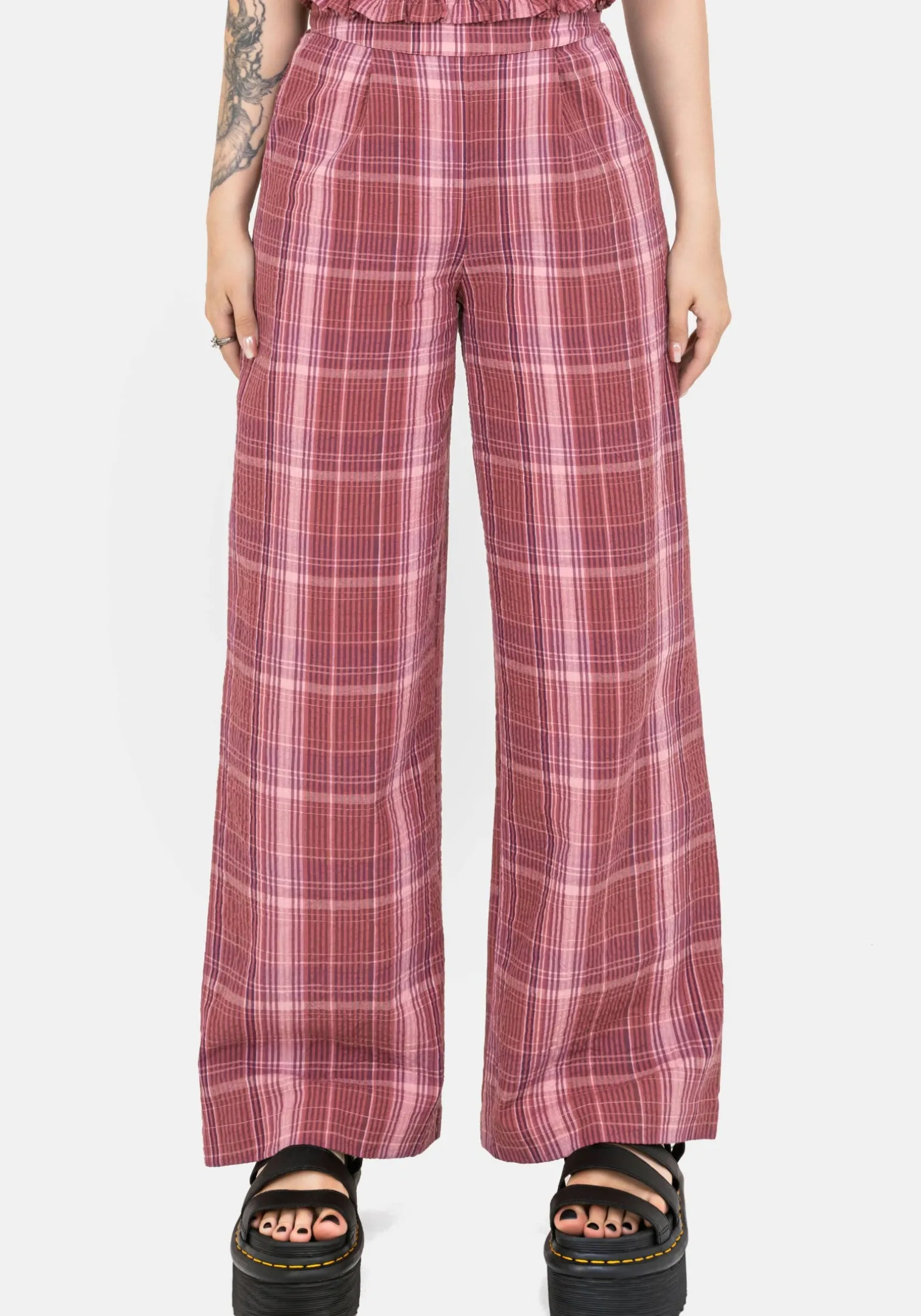 Zorina Cotton Check Wide Leg Trousers