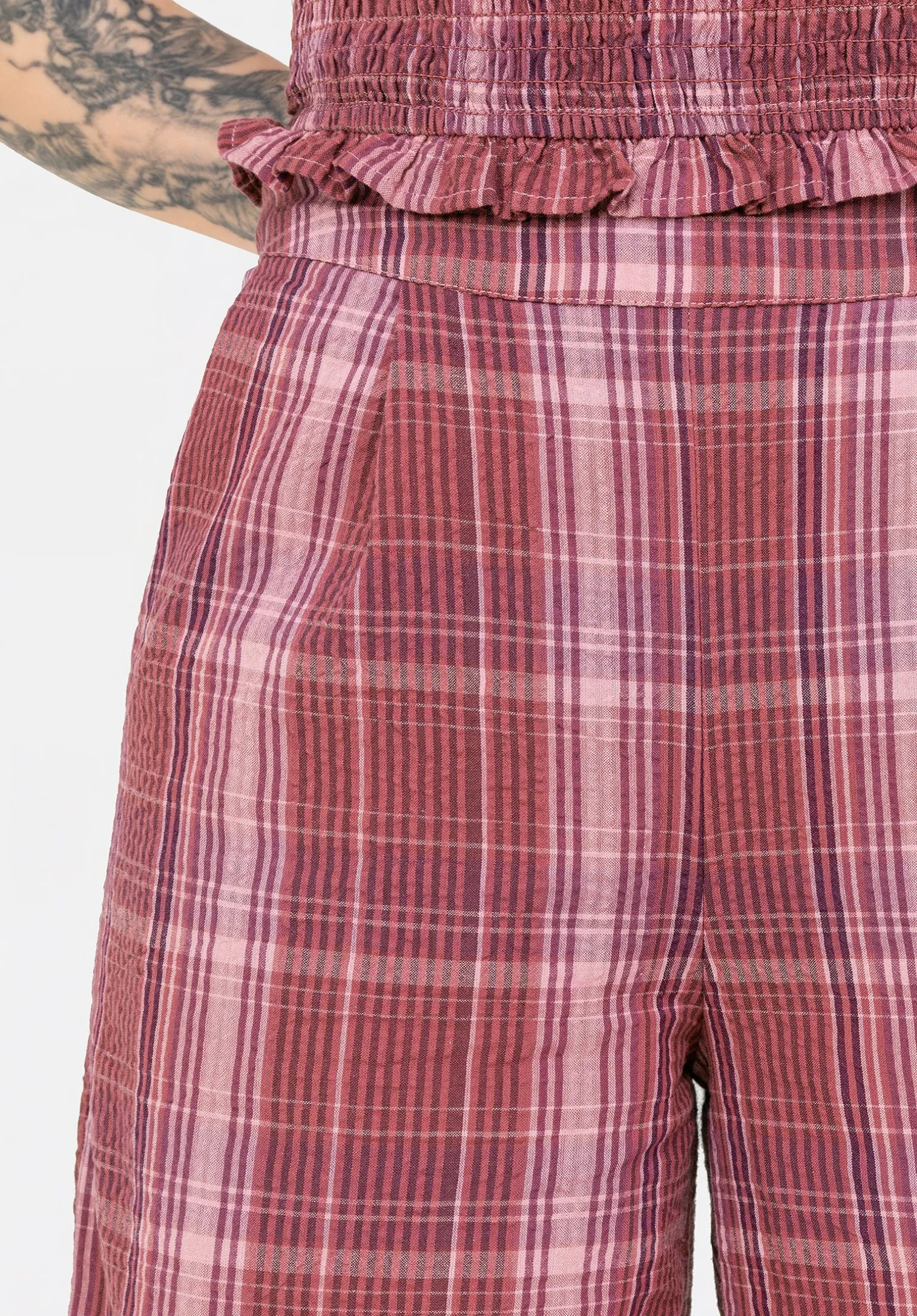 Zorina Cotton Check Wide Leg Trousers